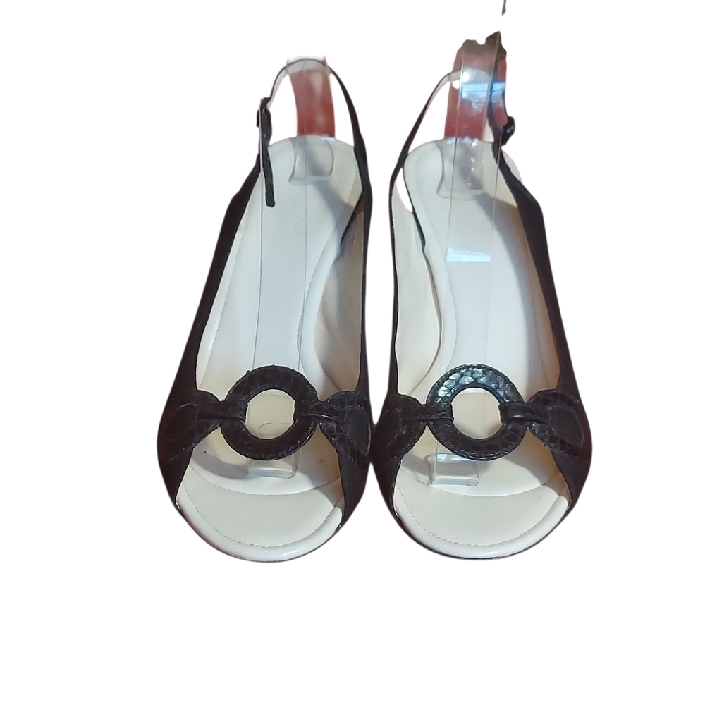 Vintage Cole Haan Black Slingback Kitten Heels Ring Detail Open Toe 9.5B - Picture 15 of 16
